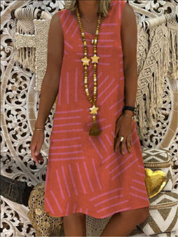 Fashion Printed Sleeveless V-neck Dress