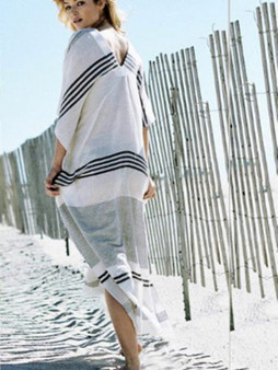 Striped Loose V-neck Bikini Beach Smock Beach Dress