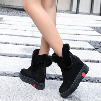 SWYIVY Wedges Winter Genuine Leather Snow Boots