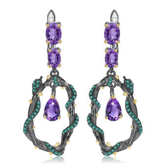 Amethyst Gemstone Snake Drop Earrings