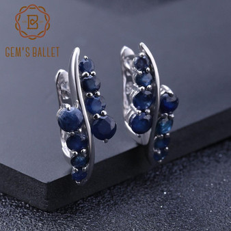 Blue Sapphire Gemstone 925 Sterling Silver Round Earrings