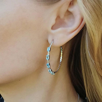Sky Blue Topaz Gemstone Hoop Earrings