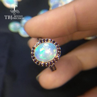 Natural Ethiopian Opal Match with Garnet Gemstone Ring