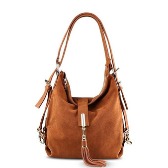 Suede Leather Convertible Handbag Hobo Messenger Bag