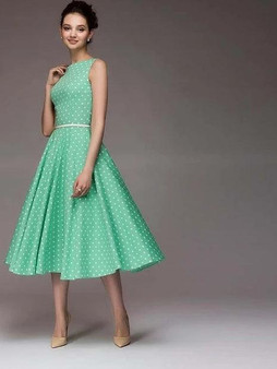Sleeveless Vintage Dot Printed Dress