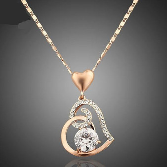 AZORA Rose Gold Plated Stellux Crystals Heart Pendant Necklace for Valentine's Day Gift of Love TN0009