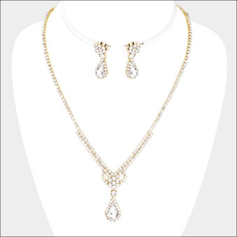 Pave Rhinestone Crystal Teardrop Necklace Set