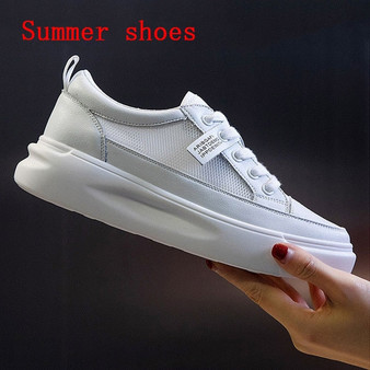 Big Size Women Sneakers Leather Light White Sneaker Female Platform Vulcanized Shoes