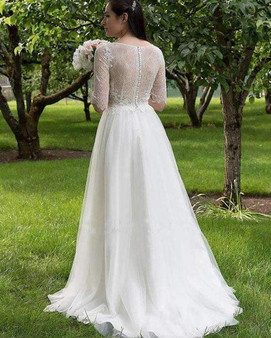 Charming Lace Sweetheart Neck Half Sleeves Wedding Dress W299