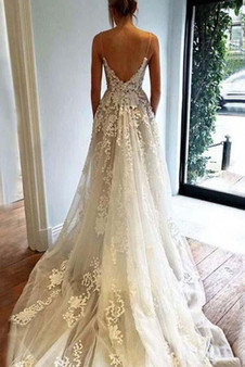 Spaghetti A-line Straps Floor-length Sleeveless Tulle Wedding Dress W308