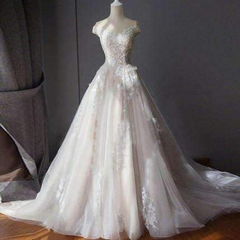 Ball Gown Off Shoulder Sweetheart Appliques Beading Tulle Wedding Dresses