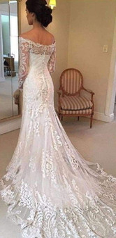 Charming V Neck Long Sleeves Off The Shoulder With Appliques Wedding Dress W398