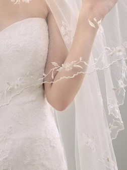 Two Tier Lace Appliques Edge Cathedral Veil Long Wedding Veils V27
