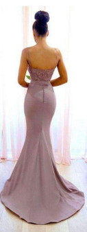 Dusty Pink Lace Spaghetti Strap Mermaid Bridesmaid Dresses, AB4019