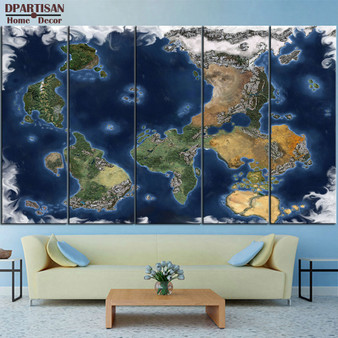 DPARTISAN 5PCS panel World Map Canvas Print World Map Wall Art Set World Map Print World Map Poster Wall Art Canvas NO FRAME