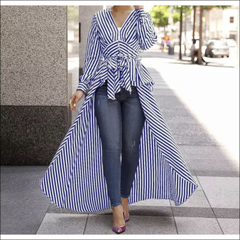 Striped High Low Statement Blouse