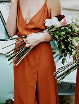 Sleeveless Burnt Orange Bridesmaid Dress Cheap Prom Dresses With Side Slit