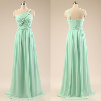 Tiffany Blue One Shoulder Chiffon Bridesmaid Dresses Long Prom Dresses With Ruched