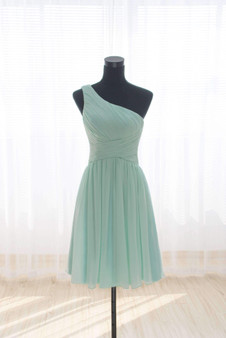Mint Green One Shoulder Sleeveless Chiffon Bridesmaid Dresses Short Dresses