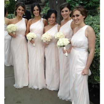 Simple One Shoulder Long Bridesmaid Dresses Chiffon Prom Dresses With Sleeveless