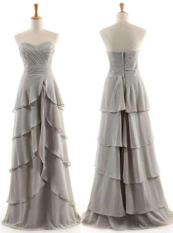 Grey Sweetheart Tiered A Line Bridesmaid Dresses Affordable Prom Dresses