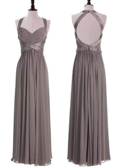 Grey Halter Sleeveless A Line Bridesmaid Dresses Cheap Prom Dresses