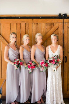 Simple Sleeveless V Neck Chiffon Prom Dresses Inexpensive Bridesmaid Dresses