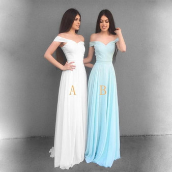 Sexy Sweetheart Off the shoulder A Line Prom Dresses,Bule Chiffon Floor length Maxi Bridesmaid Dresses