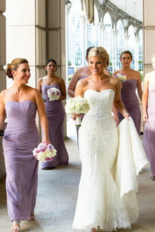 Simple Lilac Sweetheart Sleeveless Chiffon Bridesmaid Dresses With Ruched