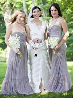 Grey Sweetheart Sleeveless A Line Pleated Tulle Bridesmaid Dresses
