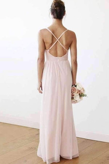 Impressive Pink Spaghetti Straps Sleeveless V Neck Bridesmaid Dress B380