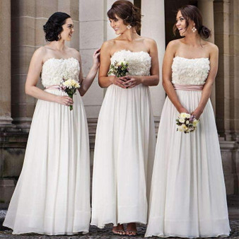 Elegant Straight Neckline Appliques Long Bridesmaid Dress B403