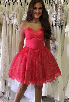 Cute Sweetheart Short Lace Knee Length Homecoming Dress M476