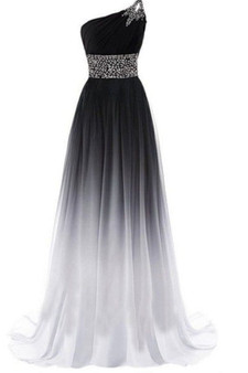 Simple One Shoulder Chiffon Prom Dresses with Beading P965