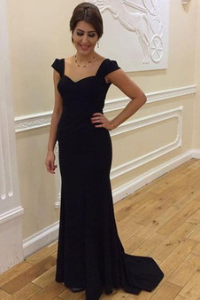 Simple Balck Sweetheart Sleeveless Sweep Train Prom Dresses Formal Party Dresses P963