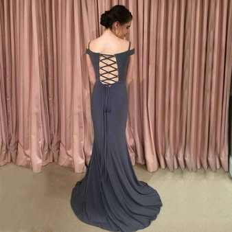 Off Shoulder V Neck Mermaid Prom Dresses with Split P944