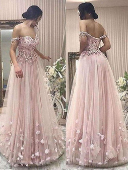 Elegant Off Shoulder Appliques Sweetheart Backless Lace Prom Dresses P919