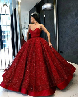 Stunning Red Sweetheart Ball Gown A Line Prom Dress with Sequins P873