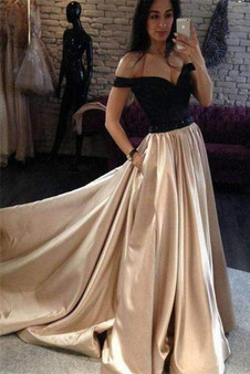 Elegant Off Shoulder Sweetheart Satin Long Prom Dress P867