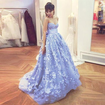 Sweetheart A Line Prom Dress Backless Ball Gown Party Dress with Appliques P863