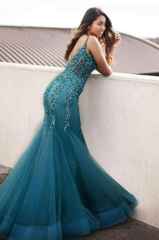 Gorgeous Spaghetti Straps V Neck Backless Mermaid Prom Dress P843