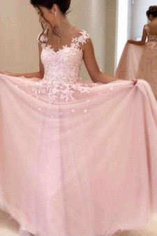 Pink A Line/Princess Floor Length V Neck Sleevelss Mid Back Appliques Evening/Prom Dress P53