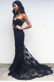 Black Trumpet Court Train Sweetheart Sleeveless Mid Back Prom Dress,Party Dress P130