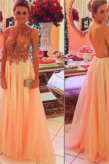 Pink A Line Floor Length Sheer Back Sleeveless Beading  Prom Dress,Evening Dress P253