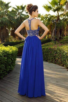 Blue A Line Straps Floor Length Beading Sleeveless Chiffon Prom Dress,Party Dress P392