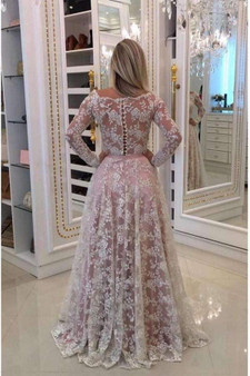 A Line Floor Length Off Shoulder Long Sleeve Lace Prom Dress,Party Dress P424