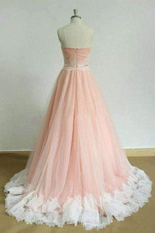Pink A Line Brush Train Sweetheart Strapless Sleeveless Layers Prom Dress,Party Dress P437