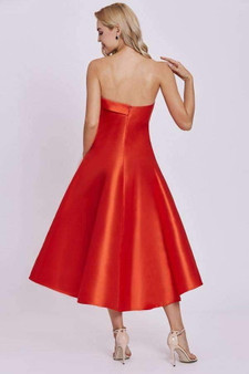 Orange A Line Tea Length Strapless Sleeveless Mid Back Prom Dress,Party Dress P498