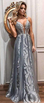 Charming Spaghetti Straps Floor Length With Appliques Prom Dress P665