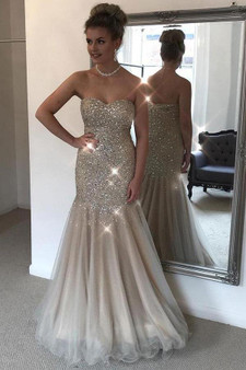 Stunning Sweetheart Mermaid Strapless Tulle With Beading A Line Prom Dress P806